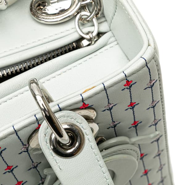 Pre-owned Dior Medium Calfskin Embroidered Flower Lady Dior White
