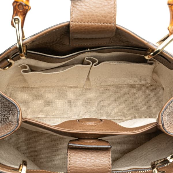 Pre-owned Gucci Small Calfskin Bamboo Shopper Satchel Brown