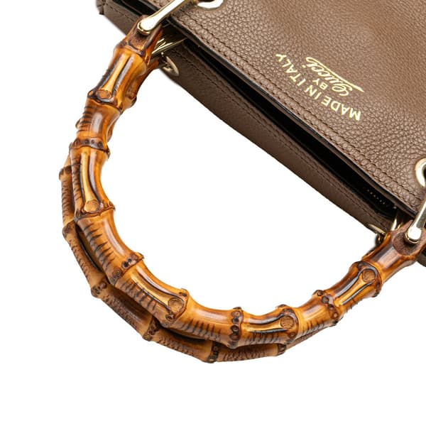 Pre-owned Gucci Small Calfskin Bamboo Shopper Satchel Brown