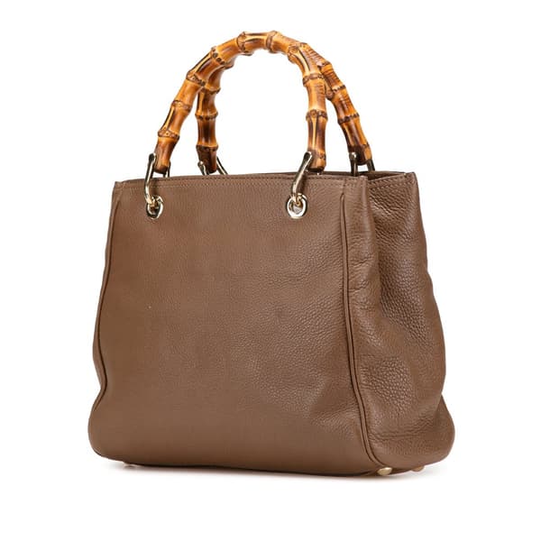 Pre-owned Gucci Small Calfskin Bamboo Shopper Satchel Brown