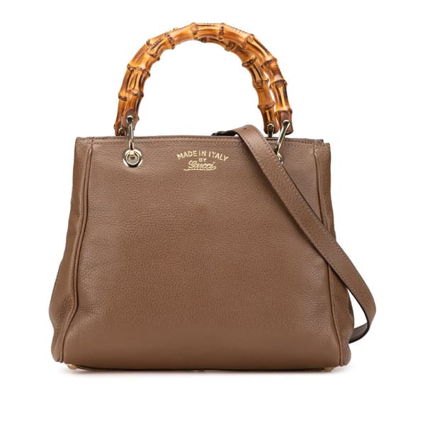 Pre-owned Gucci Small Calfskin Bamboo Shopper Satchel Brown