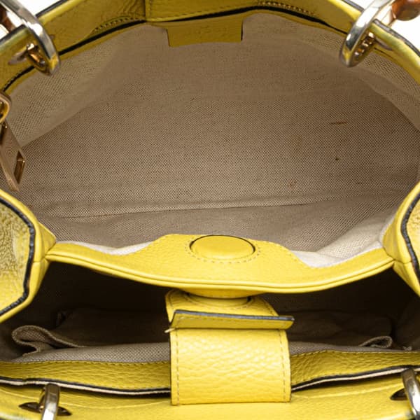 Pre-owned Gucci Small Calfskin Bamboo Shopper Satchel Yellow
