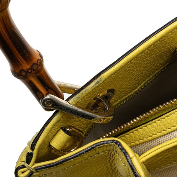 Pre-owned Gucci Small Calfskin Bamboo Shopper Satchel Yellow