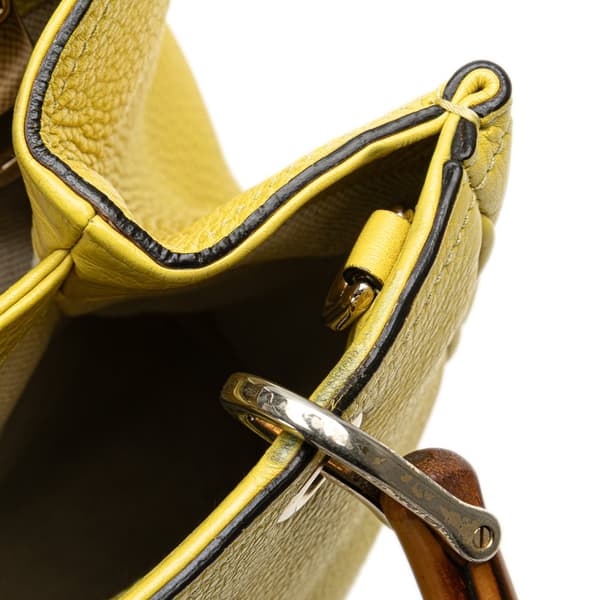 Pre-owned Gucci Small Calfskin Bamboo Shopper Satchel Yellow