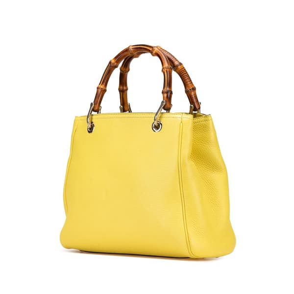 Pre-owned Gucci Small Calfskin Bamboo Shopper Satchel Yellow