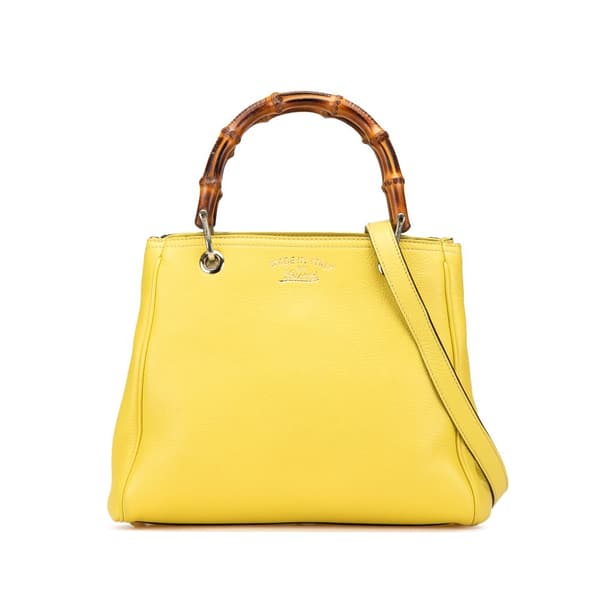 Pre-owned Gucci Small Calfskin Bamboo Shopper Satchel Yellow