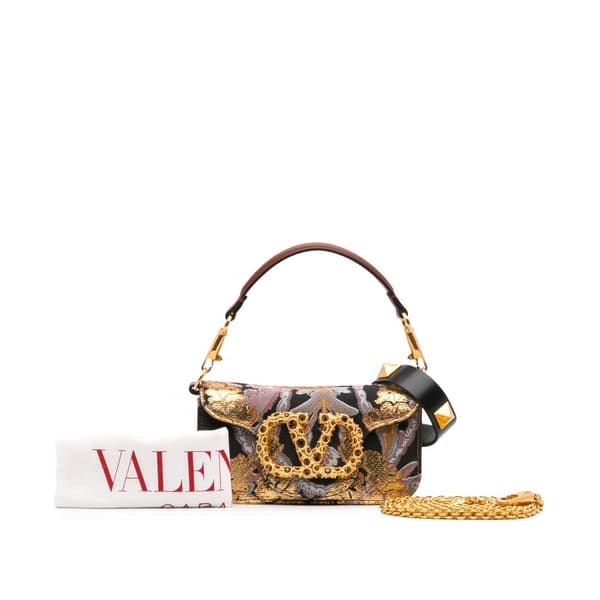 Pre-owned Valentino Small Canvas Embroidered Loco Satchel Black