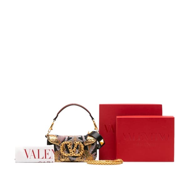 Pre-owned Valentino Small Canvas Embroidered Loco Satchel Black