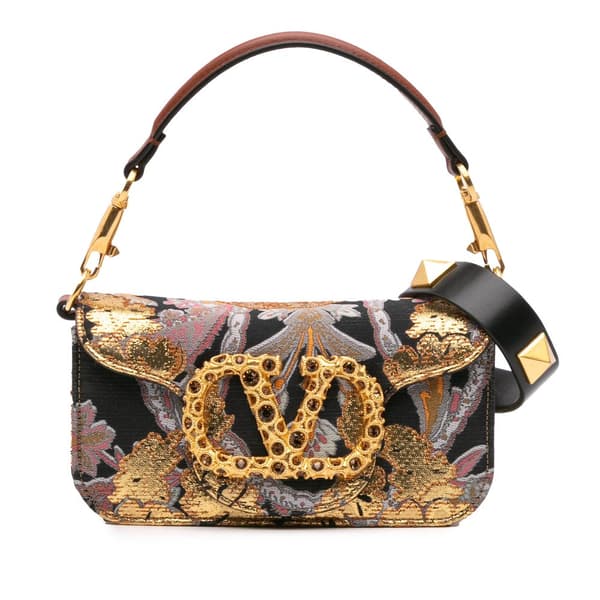 Pre-owned Valentino Small Canvas Embroidered Loco Satchel Black