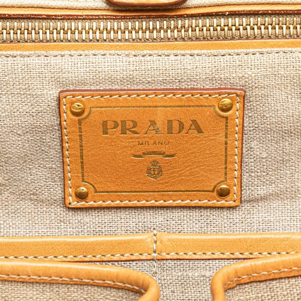 Pre-owned Prada Denim Canapa Logo Satchel Brown