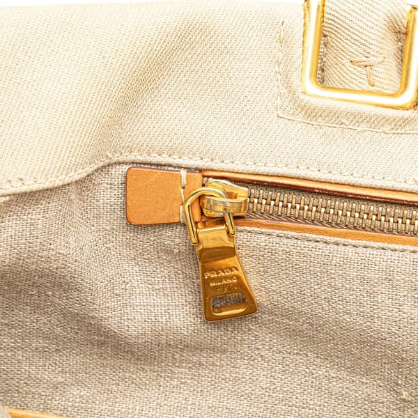 Pre-owned Prada Denim Canapa Logo Satchel Brown