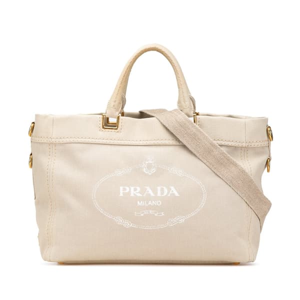 Pre-owned Prada Denim Canapa Logo Satchel Brown