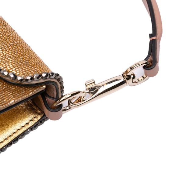 Pre-owned Valentino Small Swarovski Crystal Embroidered Vlogo Loco Satchel Gold