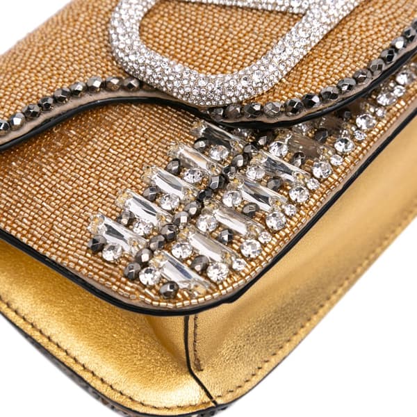 Pre-owned Valentino Small Swarovski Crystal Embroidered Vlogo Loco Satchel Gold