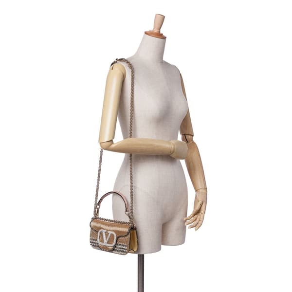 Pre-owned Valentino Small Swarovski Crystal Embroidered Vlogo Loco Satchel Gold