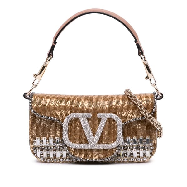 Pre-owned Valentino Small Swarovski Crystal Embroidered Vlogo Loco Satchel Gold
