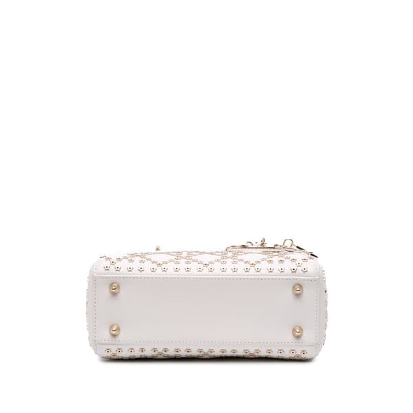 Pre-owned Dior Small Lambskin Cannage Lucky Star Studded Lady Dior White