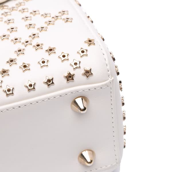 Pre-owned Dior Small Lambskin Cannage Lucky Star Studded Lady Dior White