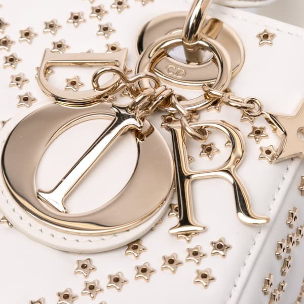 Pre-owned Dior Small Lambskin Cannage Lucky Star Studded Lady Dior White