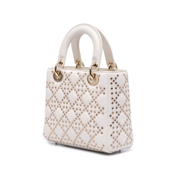 Pre-owned Dior Small Lambskin Cannage Lucky Star Studded Lady Dior White
