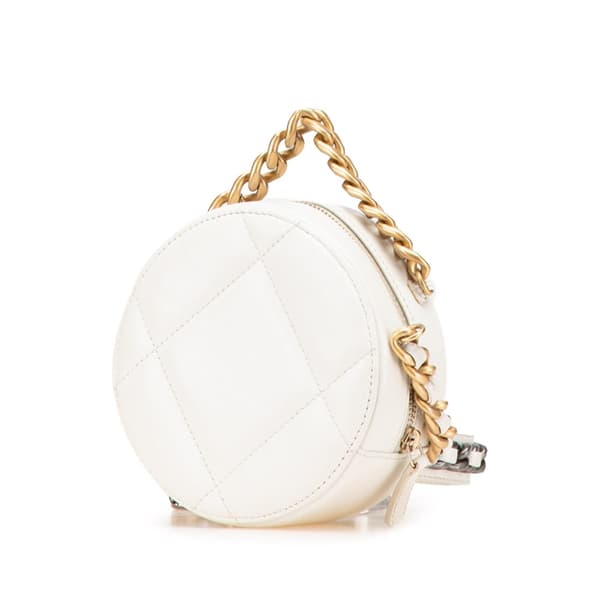 Pre-owned Chanel Lambskin 19 Round Clutch with Chain White