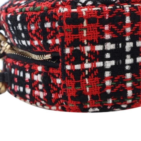 Pre-owned Chanel Tweed 19 Round Clutch with Chain Red
