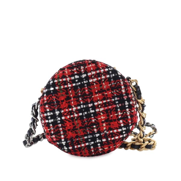 Pre-owned Chanel Tweed 19 Round Clutch with Chain Red