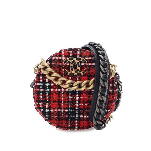 Pre-owned Chanel Tweed 19 Round Clutch with Chain Red
