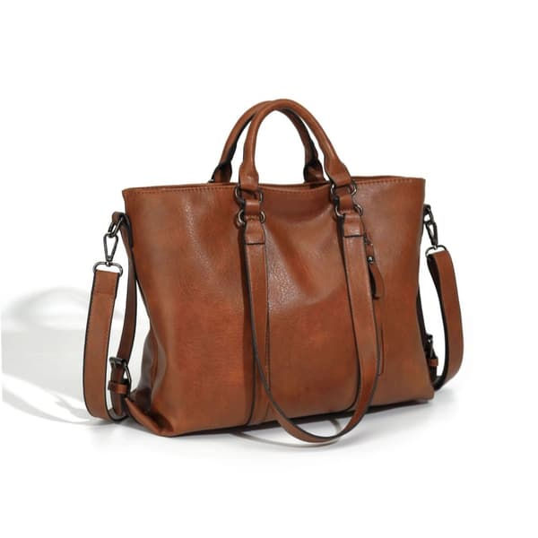 Mångsidig Tote- och Crossbody-väska, Mjuk PU-läder, Justerbar Rem,Brun