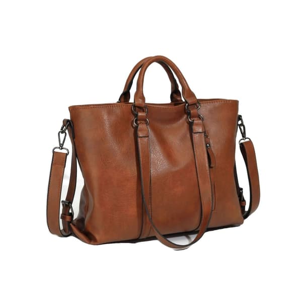 Mångsidig Tote- och Crossbody-väska, Mjuk PU-läder, Justerbar Rem,Brun