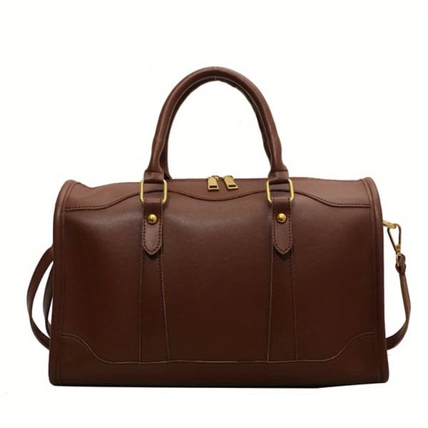 Elegant vintage Boston-väska, avtagbar rem, säker dragkedja,Kaffe