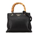 Miniatyrbild 1 av 10: Pre-owned Gucci Small Calfskin Bamboo Shopper Satchel Black