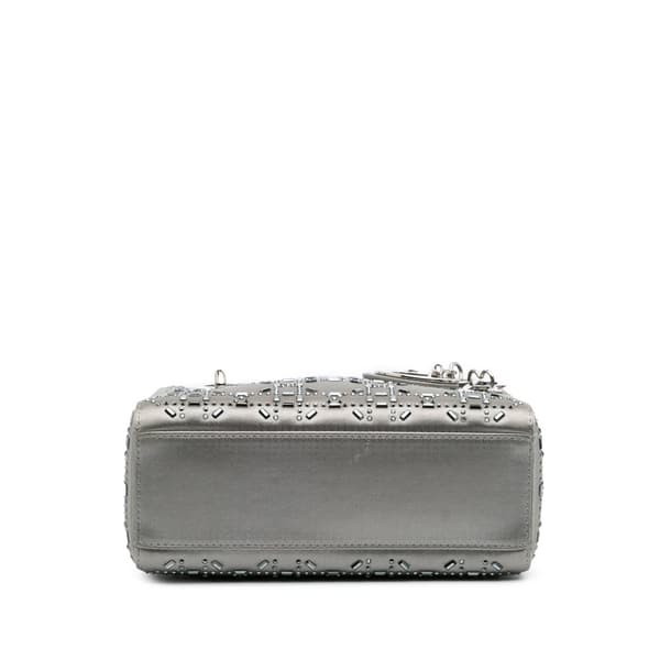 Pre-owned Dior Mini Satin Cannage Strass Crystal Embellished Lady Dior Gray