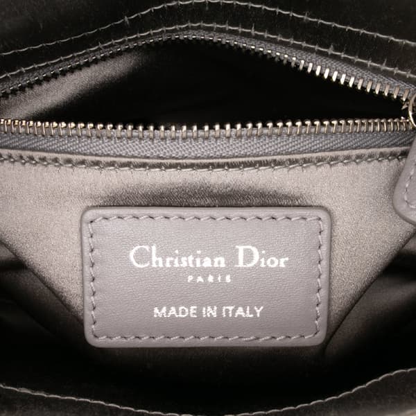 Pre-owned Dior Mini Satin Cannage Strass Crystal Embellished Lady Dior Gray