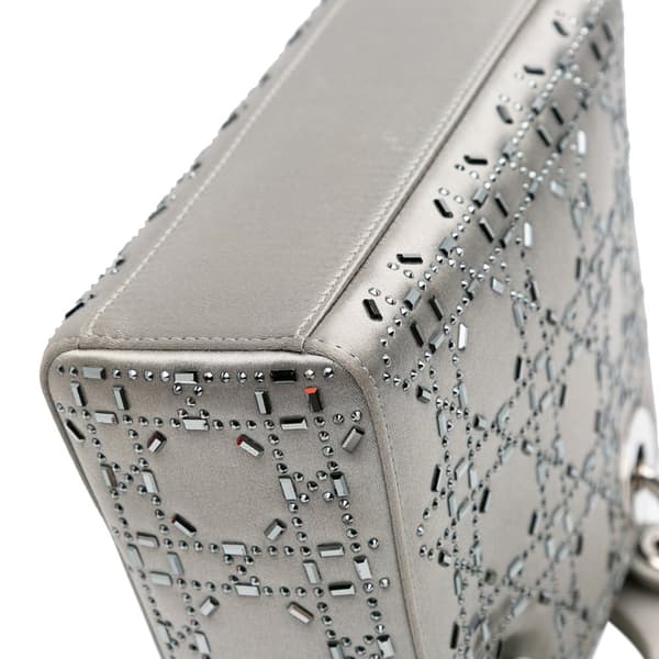 Pre-owned Dior Mini Satin Cannage Strass Crystal Embellished Lady Dior Gray