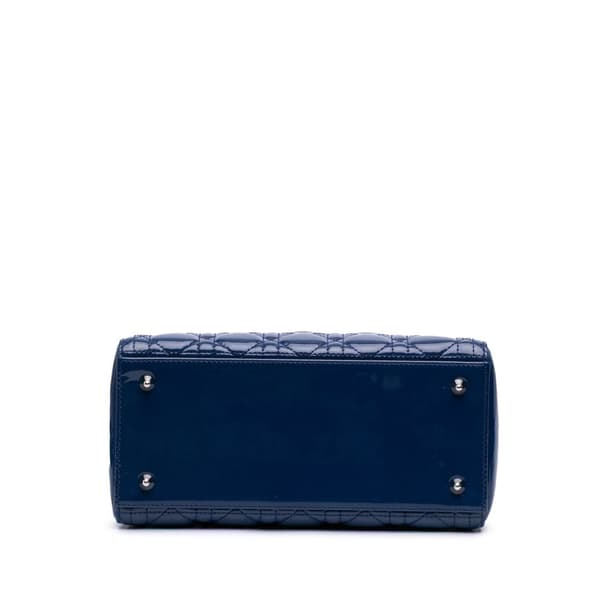Pre-owned Dior Medium Patent Cannage Lady Dior Blue