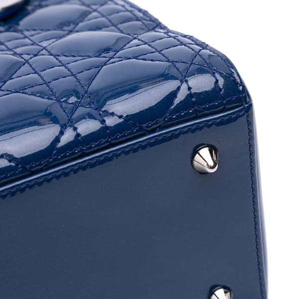 Pre-owned Dior Medium Patent Cannage Lady Dior Blue