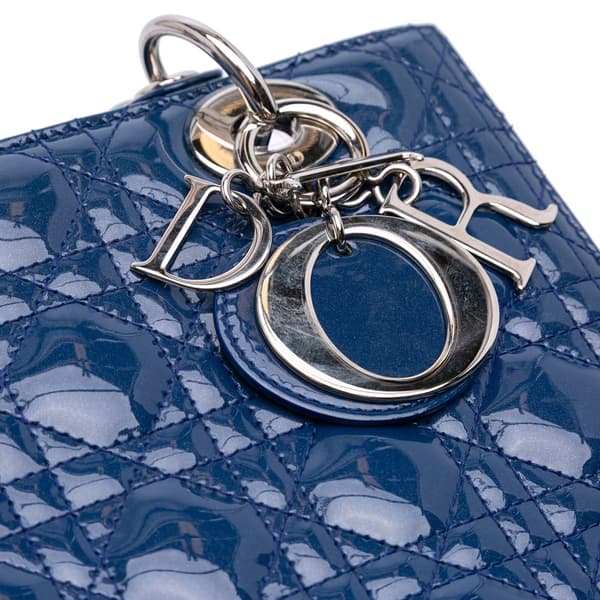 Pre-owned Dior Medium Patent Cannage Lady Dior Blue