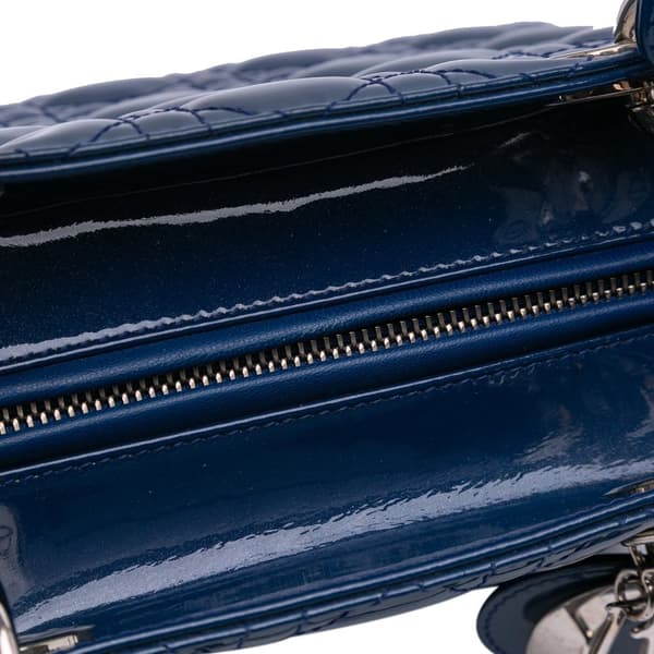 Pre-owned Dior Medium Patent Cannage Lady Dior Blue