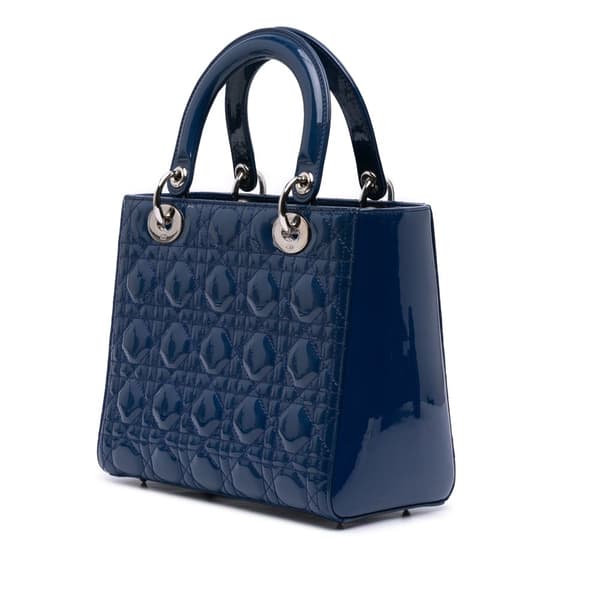 Pre-owned Dior Medium Patent Cannage Lady Dior Blue