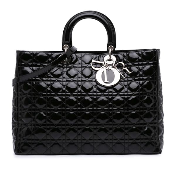 Pre-owned Dior Extra Large Patent Cannage Lady Dior Black