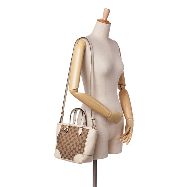 Pre-owned Gucci Small GG Canvas Bree Satchel Brown