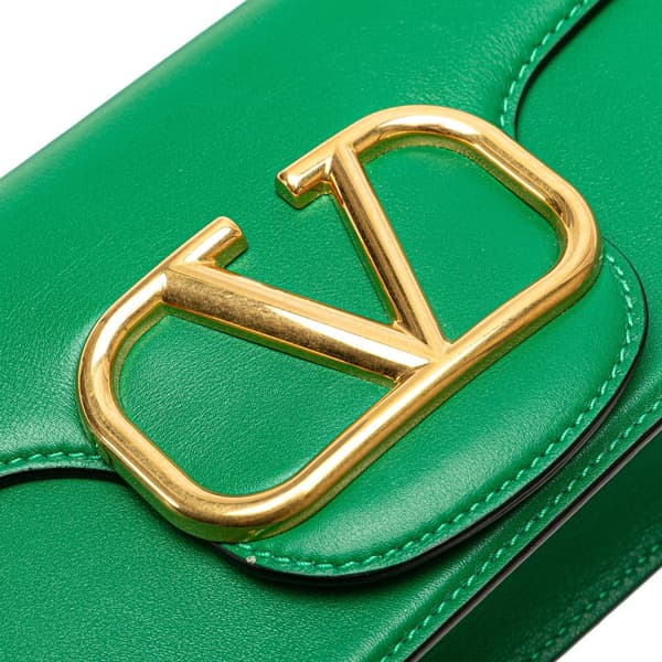 Pre-owned Valentino Calfskin VLogo Loco Satchel Green