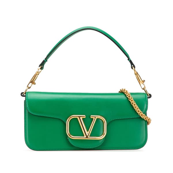 Pre-owned Valentino Calfskin VLogo Loco Satchel Green