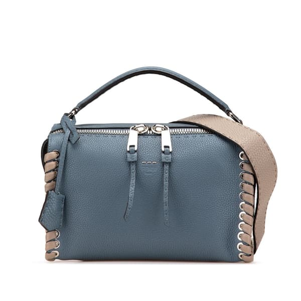 Pre-owned Fendi Leather Selleria Lei Whipstitch Satchel Blue
