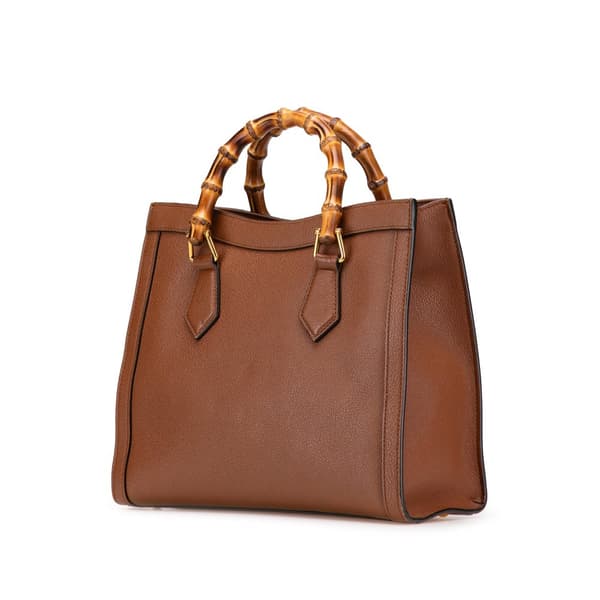 Pre-owned Gucci Small Leather Bamboo Diana Satchel Brown