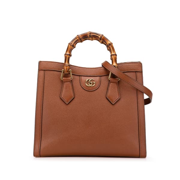Pre-owned Gucci Small Leather Bamboo Diana Satchel Brown