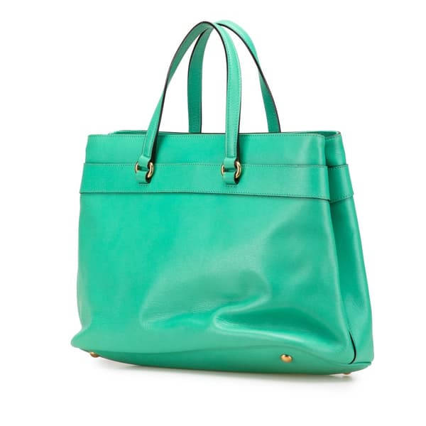 Pre-owned Gucci Leather Bright Bit Satchel Green