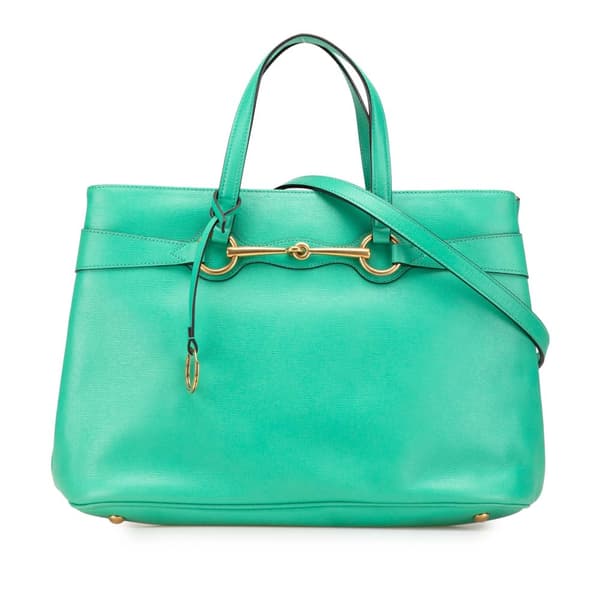 Pre-owned Gucci Leather Bright Bit Satchel Green