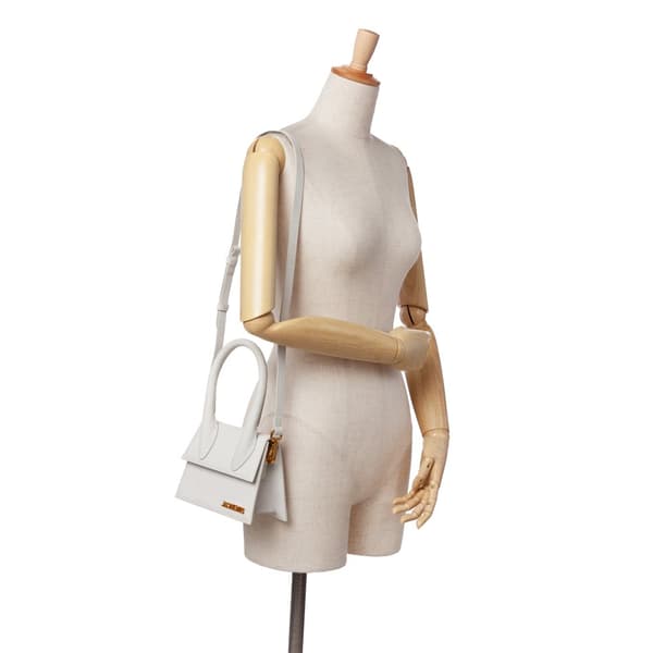 Pre-owned Jacquemus Croc Embossed Calfskin Le Chiquito Moyen White